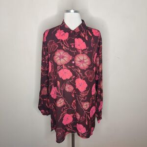 Trendy Looks Floral Button Up Tunic Top Long Sleeve Vintage